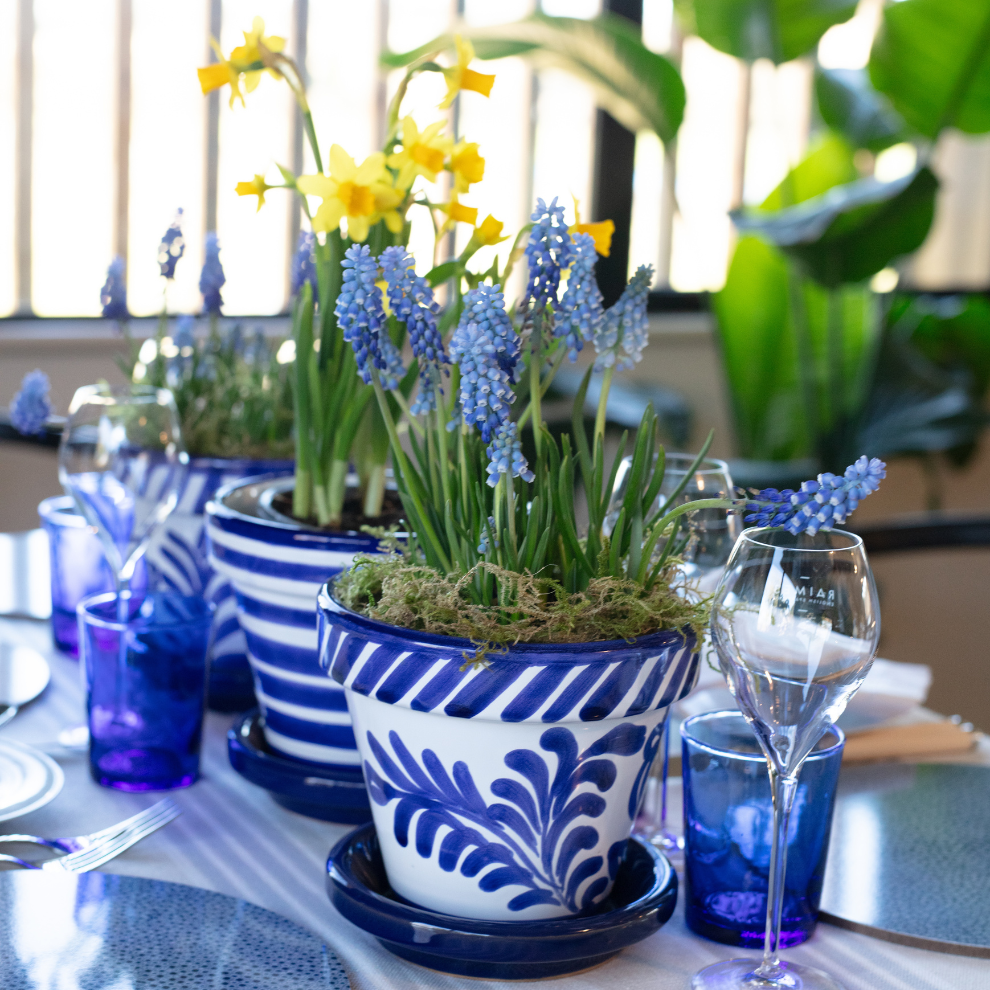 portuguese plant pots Handpainted Portuguese Planters Floral pattern in Cobalt Blue – Club Matters