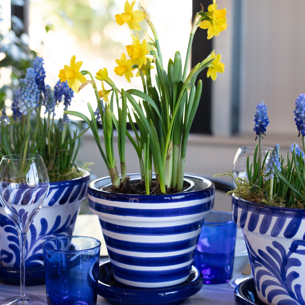 portuguese plant pots Handpainted Portuguese Planters Striped pattern in Cobalt Blue – Club Matters