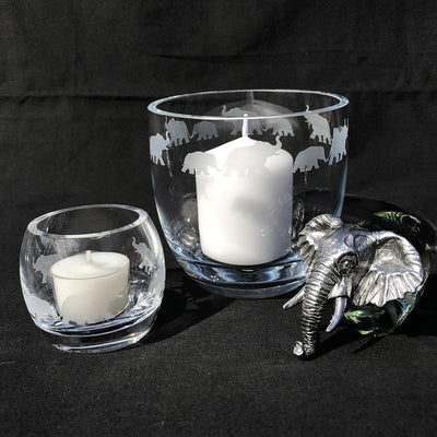 Elephant Engraved Glass Candle Pot - club matters
